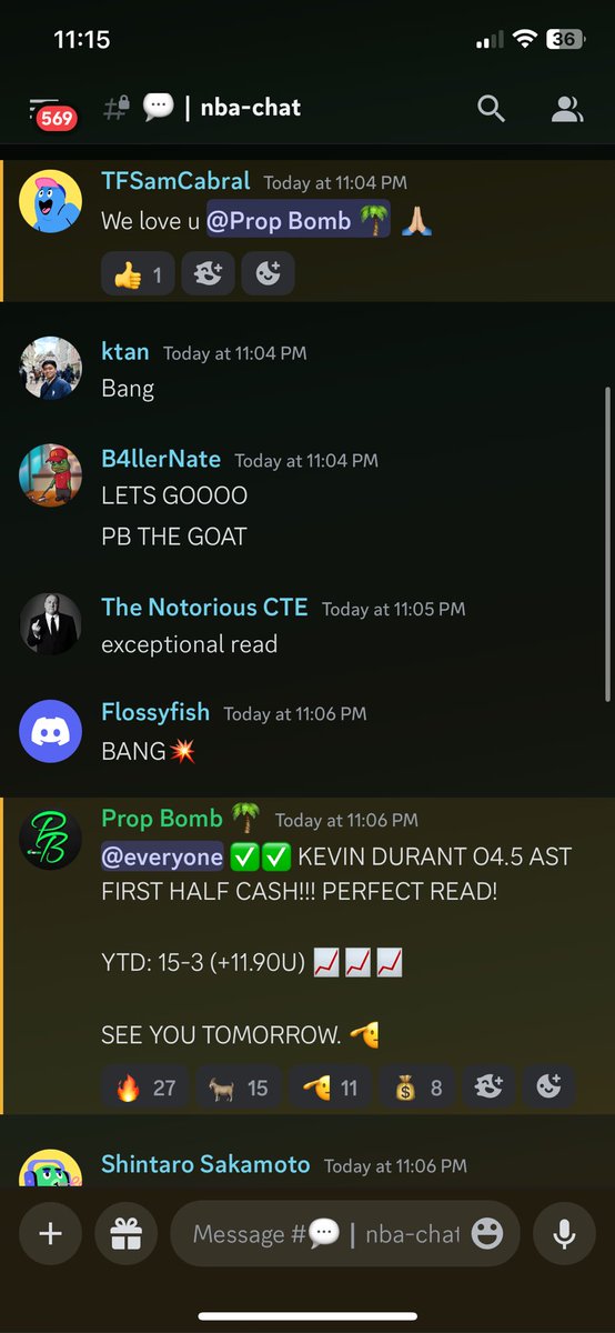 NBA went 2-1 (+0.93U) 📈

✅ 1u - M. Turner O1.5 BLKs
✅ 1u - K. Durant O4.5 AST
❌ 1u - NAW O6.5 PTS 

Profit in 6/6 nights.

YTD: 15-3 (+11.90U) ✅ 

➡️: whop.com/propbomb/