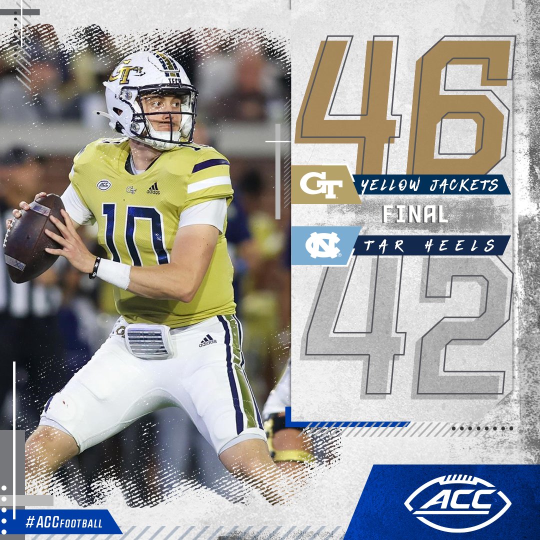 ACCFootball's tweet image. Georgia Tech wins a SHOOTOUT in Atlanta and beats a ranked Carolina team for the 3rd straight year!
