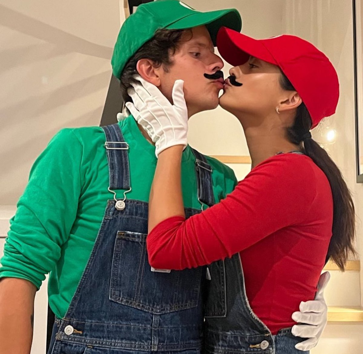 PopCrave's tweet image. Camila Mendes and boyfriend Rudy Mancuso as Mario and Luigi for Halloween.