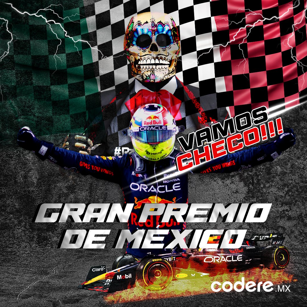 CodereMX's tweet photo. 🏎️ ¡QUEREMOS PODIO! 🏁

México está de fiesta con la #F1 y mi sobrino Checo Pérez sueña con ganar en el AHR.

Se espera una carrera espectacular y todos queremos escuchar el Himno Nacional. ¿Quién dijo que no se puede? ¿Quién será el GOAT en el #MexicoGP ? https://t.co/UG8oGs8CjT
