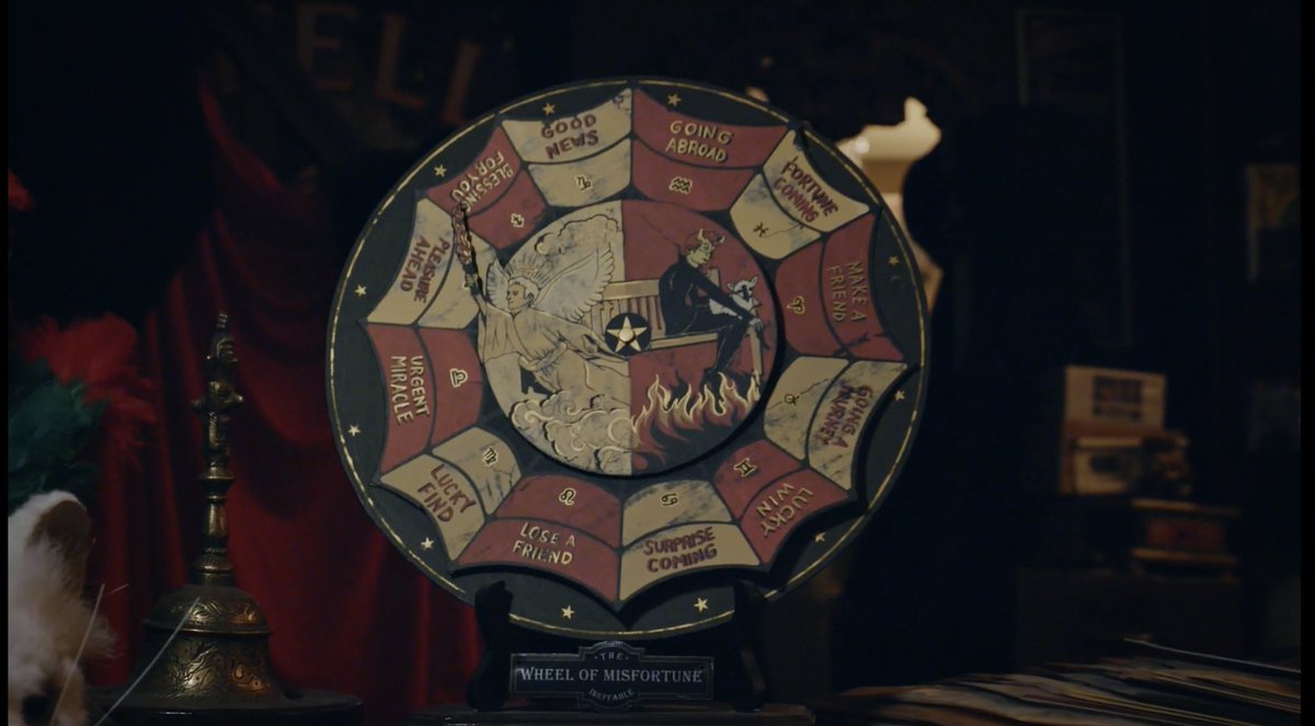 Bowtiedino's tweet photo. The ineffable wheel of misfortune: a closer look. “There isn’t a single prop or a single bit of costume that hasn’t been thought through”. And that begs the question, why show this prop so openly in the easter eggs section, but not in the show itself? 🧵 https://t.co/GM0CbKVBTU