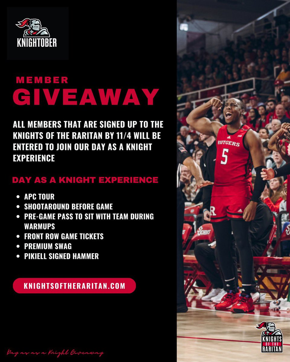 jonnew's tweet photo. #Rutgers fans, @knightsraritan will give @R_Fund $52 for every new member who joins by tomorrow night.

Please repost, celebrate Knightober and become eligible to win “A Day as a Knight” @RFootball @RutgersMBB and @RutgersWBB experiences.

Join here: https://t.co/OBE2fX889M https://t.co/p96tcKRYuf