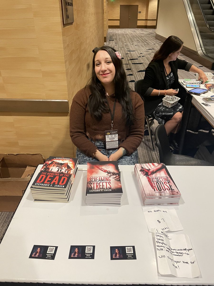infernalhorror3's tweet photo. I’m here at my signing! Come and get a book!

#stephanieejensen #spookyempire #indiehorrorauthor #horrorbooks https://t.co/5pxQ263kOv