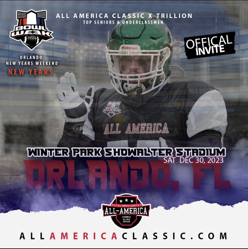Excited to receive an official invite the All America Classic in Orlando, FL! <a href="/AllAmericaBowl/">ALL AMERICA BOWL X TRILLION</a> <a href="/FarragutFB/">Farragut Football</a>