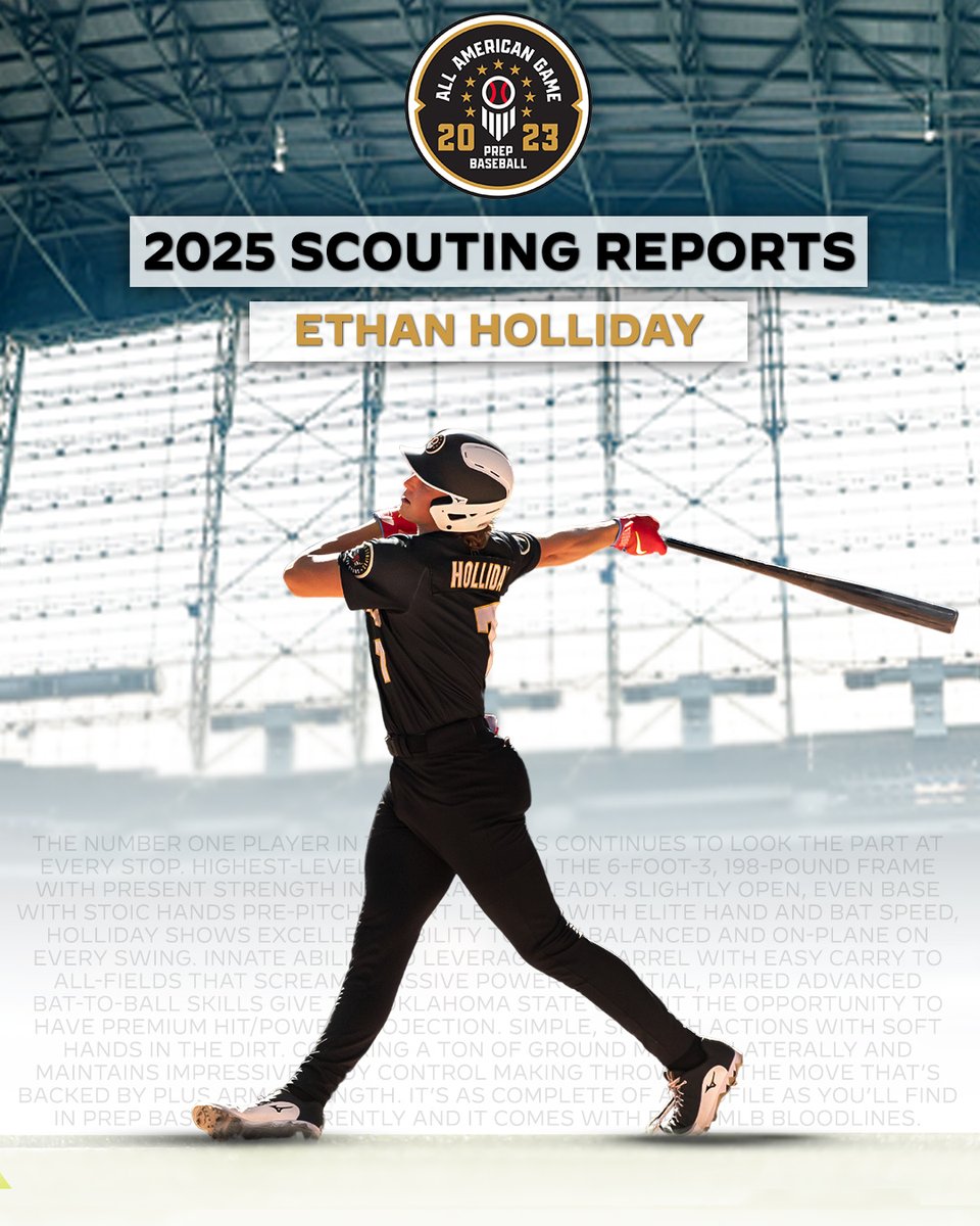 #PBRAAG23: 2025 Scouting Reports 📝 SS @ethanholliday2 (OK): The number one player in the class continues to look the part in all aspects. As complete of a profile as you’ll find coupled w/ elite MLB bloodlines. @PBR_Oklahoma @PBRUrban 🔗 loom.ly/ziisZjA | @ShooterHunt