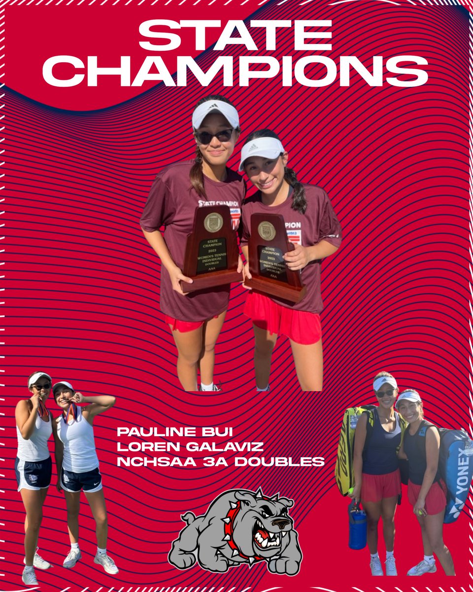 Congratulations to the 2023 @NCHSAA State Champions!!! Pauline Bui & Loren Galaviz are the 3A Doubles Champs! We are super proud of these Lady Dawgs. They’re the 1st doubles team to win the championship for the Women’s program since 1996 (Jennifer Blue & Mandy Stanfield) #GDTBAD