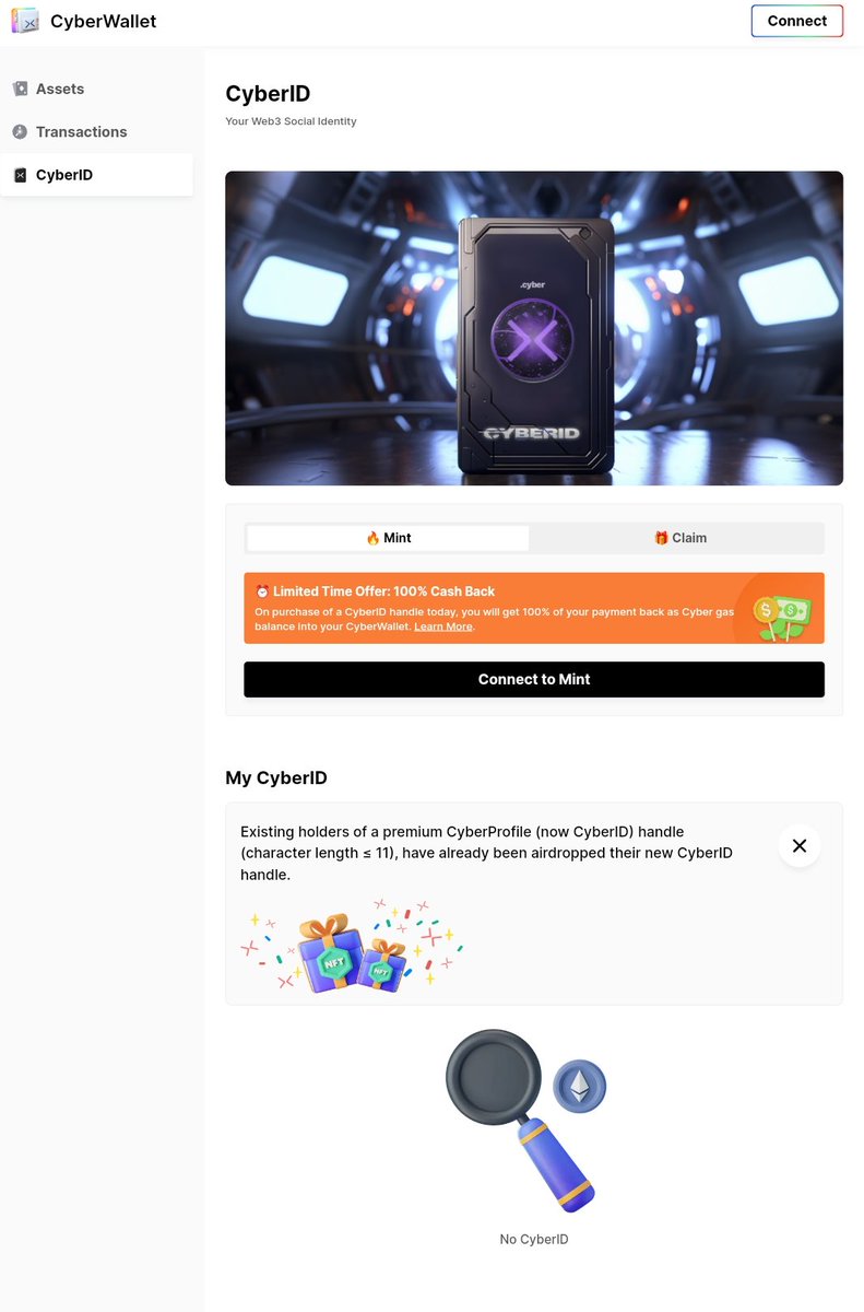 techryper's tweet photo. CyberConnect, CyberID'i yayınlandı.
- Premium #CyberProfile Handle (karakter uzunluğu ≤ 11) sahipleri CyberID'lerini otomatik olarak alıyor.Cyber profil sahiplerine CyberAccount hesaplarına zaten airdrop yapıldı bir şey yapmanıza gerek yok.
Erken benimseyenler için kontrol etme bulunuyor sadece fee ödemeniz gerekiyor..
CyberID'i mint ve claim 🎉
https://t.co/zbKyNBo7UU
CyberID kullanımları ve faydaları şu şekilde olacak.
- Birden fazla cüzdan için 1 handle
- ENS Uyumlu
- Kendi alt alan adınızı oluşturma
- Her #CyberID takas edilebilecek.