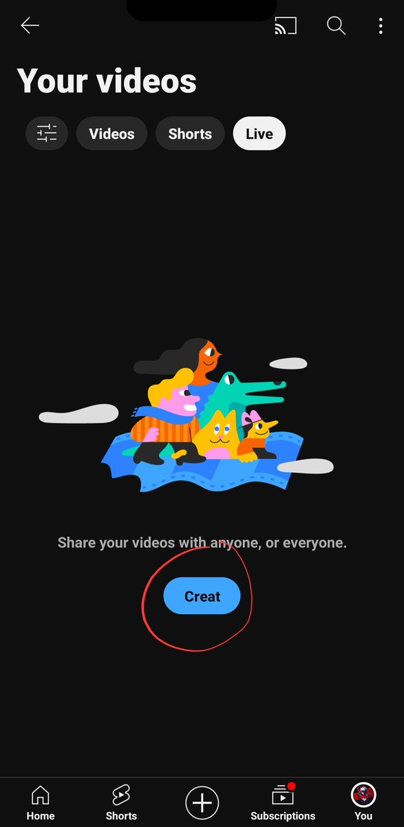 _ChargedGaming_'s tweet photo. @TimeworksYT  look what I found on mobile if you have no live streams at all it will show "Crat" and removes the "e" Lol (dm me for more info) https://t.co/nErJCv2Hus
