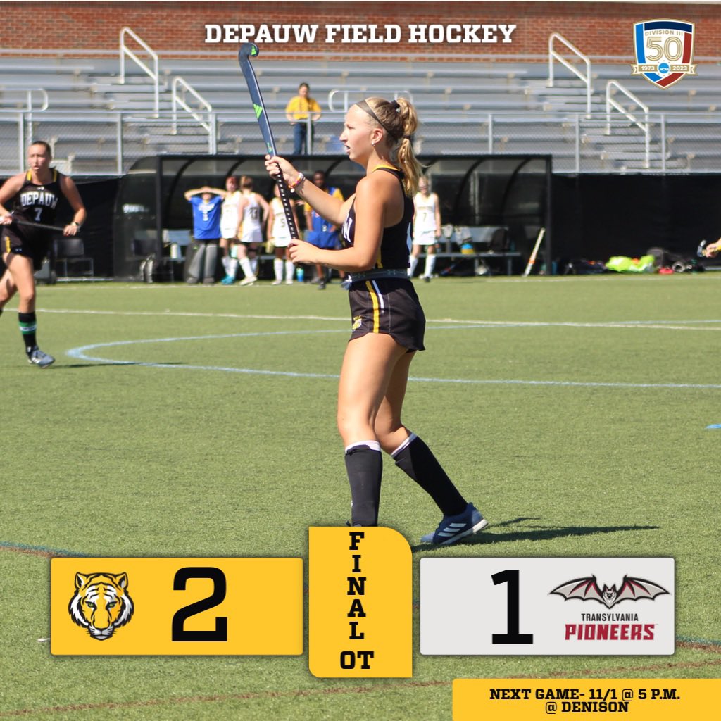 DePauwAthletics's tweet photo. Results from today’s athletic competitions (4/4): 🏈The @DePauwTigersFB team defeated Kenyon with a score of 58-7. 🏐The @DePauw_VB team beat Kenyon 3-0 and Trine 3-1. The Tigers are the outright NCAC Champions! 🏑The @DePauwFH team won 2-1 in overtime against Transylvania. https://t.co/cWPpa4WlDk