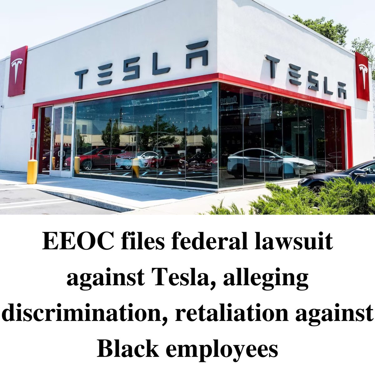 BashenCorp's tweet image. 𝐄𝐄𝐎𝐂 𝐟𝐢𝐥𝐞𝐬 𝐟𝐞𝐝𝐞𝐫𝐚𝐥 𝐥𝐚𝐰𝐬𝐮𝐢𝐭 𝐚𝐠𝐚𝐢𝐧𝐬𝐭 𝐓𝐞𝐬𝐥𝐚, 𝐚𝐥𝐥𝐞𝐠𝐢𝐧𝐠 𝐝𝐢𝐬𝐜𝐫𝐢𝐦𝐢𝐧𝐚𝐭𝐢𝐨𝐧, 𝐫𝐞𝐭𝐚𝐥𝐢𝐚𝐭𝐢𝐨𝐧 𝐚𝐠𝐚𝐢𝐧𝐬𝐭 𝐁𝐥𝐚𝐜𝐤 𝐞𝐦𝐩𝐥𝐨𝐲𝐞𝐞𝐬

The federal agency claims that Tesla violated the 1964 Civil Rights Act.
#teslamotors