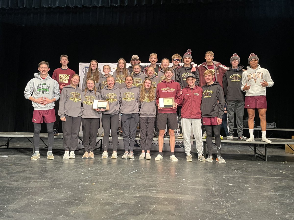 MajettesX's tweet photo. Awesome day for Minot High XC!!! Boys and girls teams took 4th place overall. Majettes top 20 were Lucy Harris 17th and Scout Ulrickson 19th for All State Honors! Congrats on a great season!!! https://t.co/iFy5jFpGQl