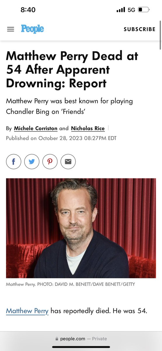 Rest in Peace to one of my favorite comedic actors. Matthew Perry gone at age 54? Another one gone too soon.  This is so sad. ♥️
