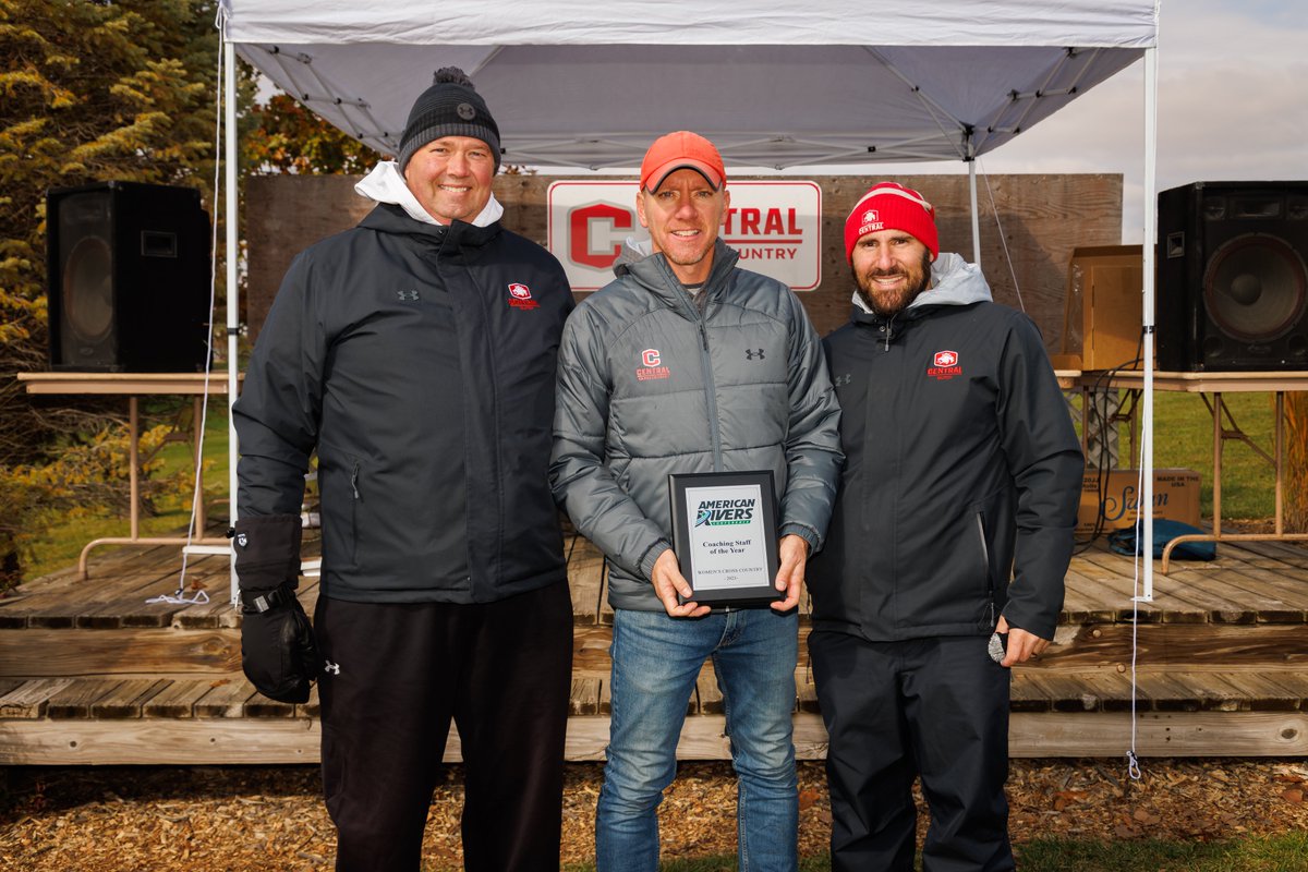 Congrats to <a href="/CentralDutchXC/">Central CrossCountry</a> Coach Joe Dunham and assistants Brandon Sturman and Allen Walz, the #AmerRiversConf Women's Cross Country Coaching Staff of the Year! #GoDutch
