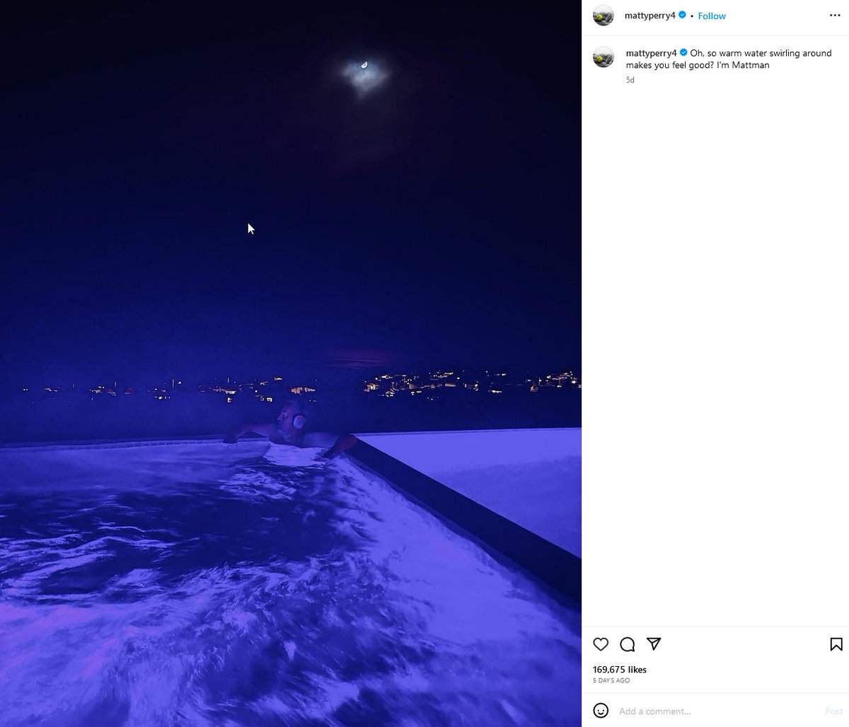 lookner's tweet photo. Matthew Perry's last post on his Instagram, five days ago https://t.co/9VP57JaIXv