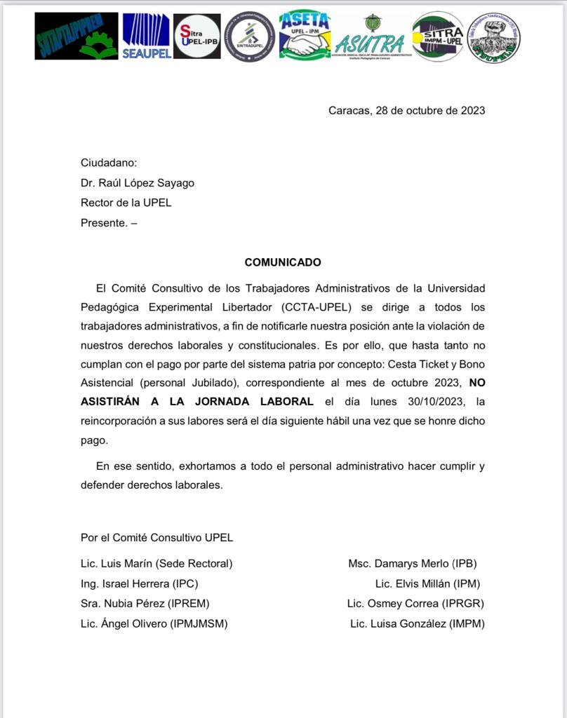 Nuestros gremios hacen lo propio, exigiendo lo que por ley y derecho nos corresponde!! Hasta cuando tanto atropello en contra de los trabajadores universitarios! Upelistas unidos