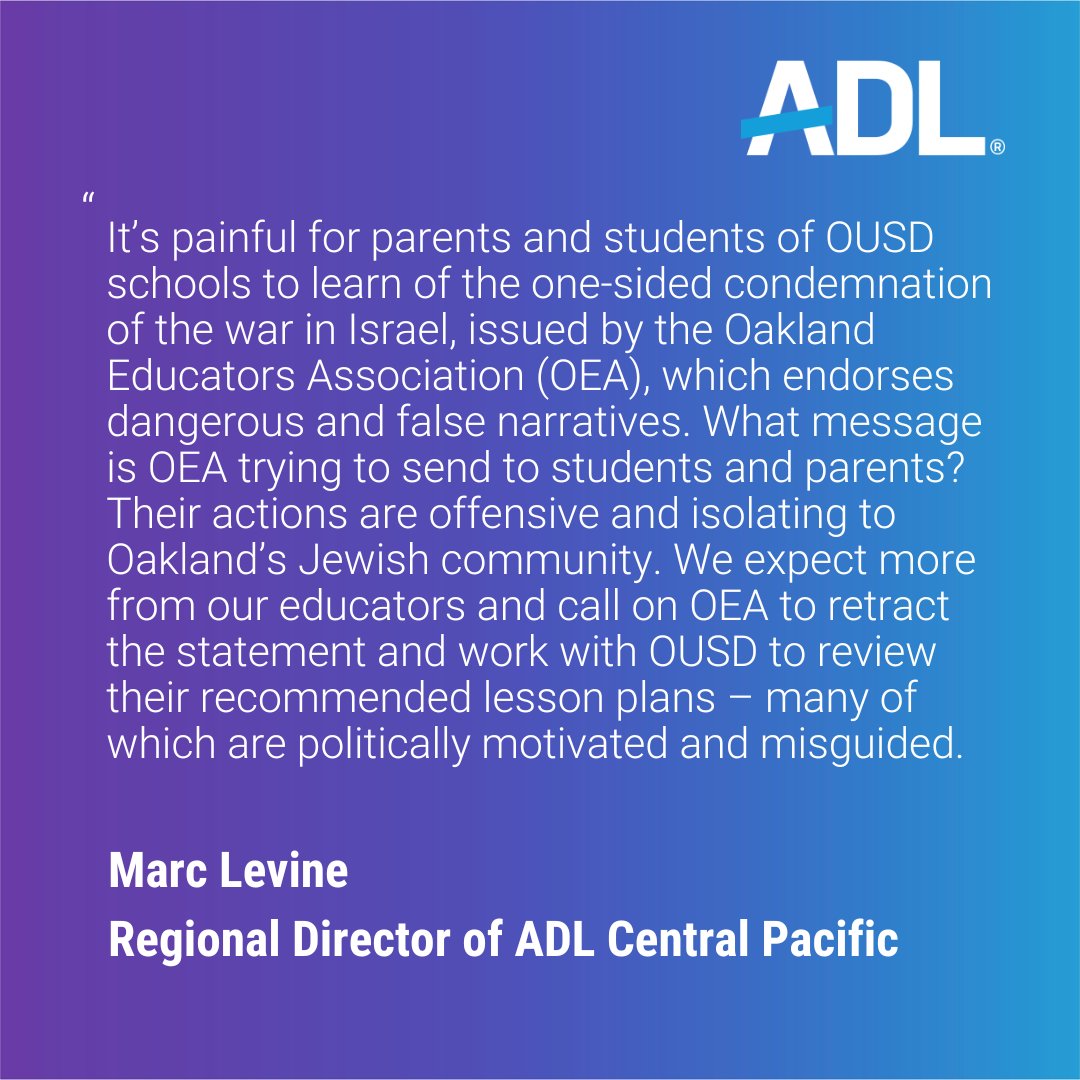 ADL Central Pacific Regional Director @MarcLevine addresses @OaklandEA’s push for a one-sided condemnation of the war in Israel on OUSD schools (@OUSDNews), which fuels dangerous narratives and could isolate the area’s Jewish community.