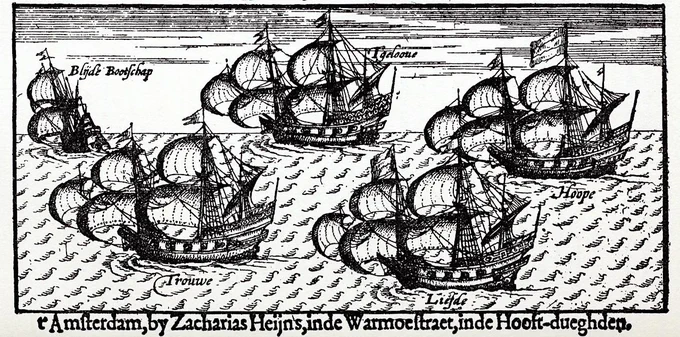 海軍を離れバーバリー会社の航海士、船長を務めたウィリアム・アダムスは、1598年にオランダ艦隊に乗り組み極東を目指した。しかし、途中で嵐や寄港地での疫病蔓延によって僚船を次々に失い、1600年に豊後臼杵に漂着したのはリーフデ号一隻のみだった。