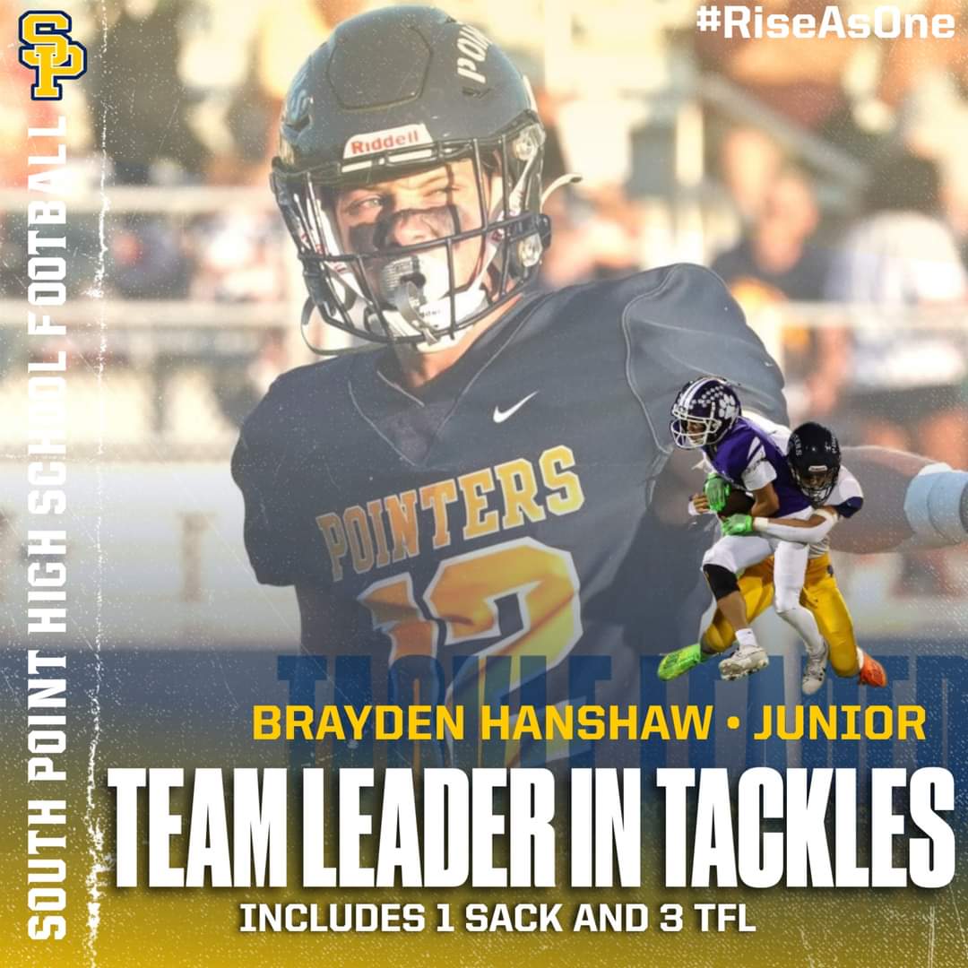Brayden Hanshaw - He is an absolute Dawg. As a Junior he Played Multiple Positions - Free &amp; Strong Safety, Outside Linebacker and D-END.  Proud of you and what you continue to do day in and day out.  Keep Grinding!  #RiseAsOne