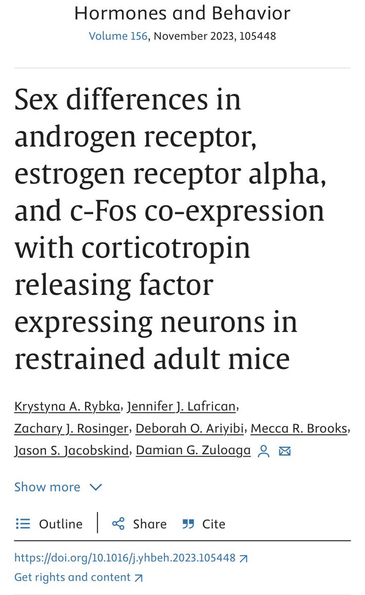 Check out our ✨ newest ✨ publication in the <a href="/zuloagalab/">Damian Zuloaga</a> on sex differences in CRF co-expression with androgen receptor, estrogen receptor alpha and c-Fos in mice 🐭 ! 

Check it out in Hormones and Behavior here: authors.elsevier.com/c/1h~ja,QxXkWDq