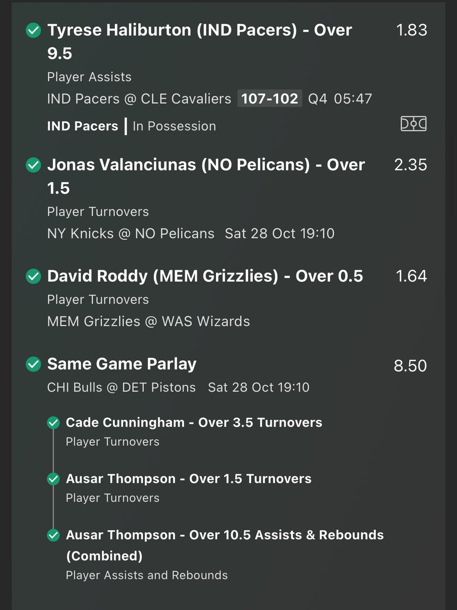 5UBets's tweet photo. Not a bad start. One game left tonight! 
#NBA #parlay #sportsbets #freebet https://t.co/CZOgWNr4zF
