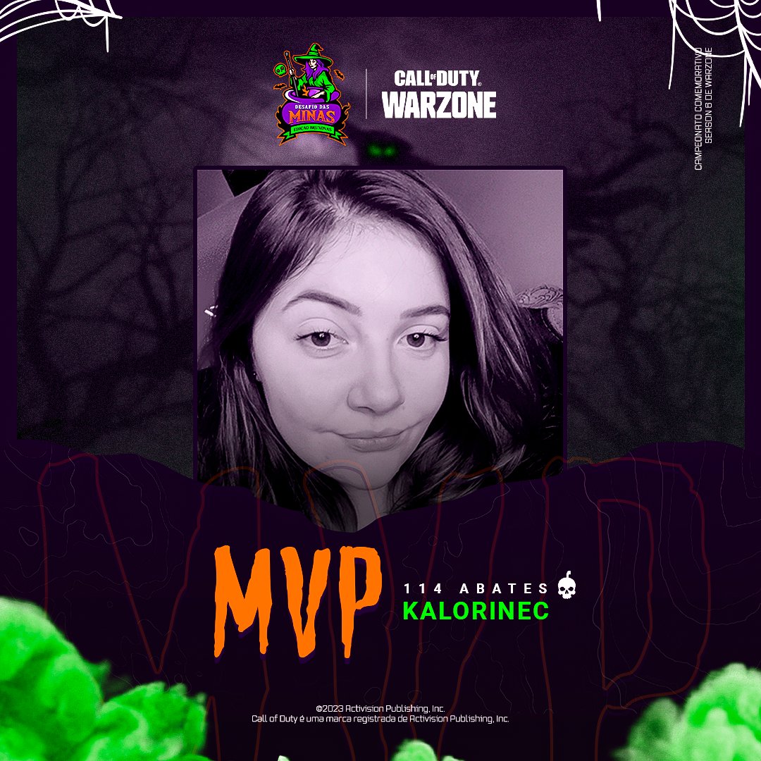 A MVP do #DESAFIODASBRUXONAS 🪄🕸️

Com um desempenho impressionante, o destaque vai para a @kalorinec que saiu na frente com 114 abates.

#MWIII #Warzone #CallOfDuty