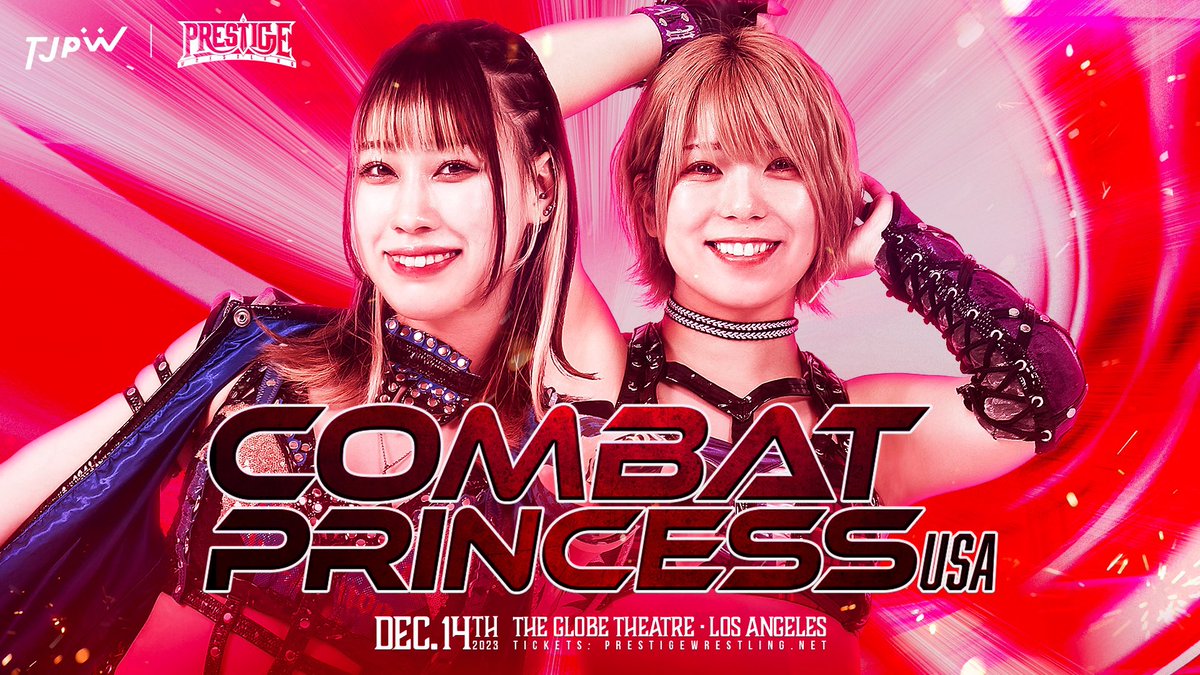 tjpw2013's tweet image. COMBAT PRINCESS USAに乃蒼ヒカリ＆角田奈穂のフリーWiFi参戦が決定しました！

Hikari Noa &amp;amp; Nao Kakuta announced for TJPW x Prestige at the Globe Theatre in LA on Dec. 14!

Tickets are currently on sale;
eventbrite.com/e/combat-princ…

#tjpw #CombatPrincessUSA