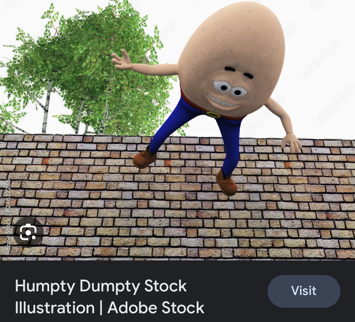 WeekdayGenius's tweet image. Hunpty dumpy, a common townsperson, fell off of a wall and this ended his life