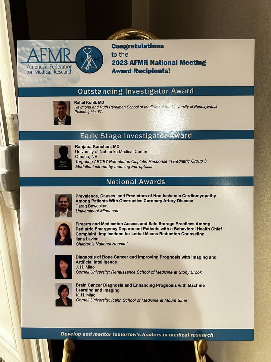 This afternoon showcased our Outstanding Investigator Awardee, Dr. Rahul Kohli, and our Early Stage Investigator Awardee, Dr. Ranjana Kanchan. Congratulations to these outstanding scientists! #AFMR2023 @AFMResearch @unmc_research @CHRI_ResearchNE @UNMCCOM @UNMC_PedsCCM