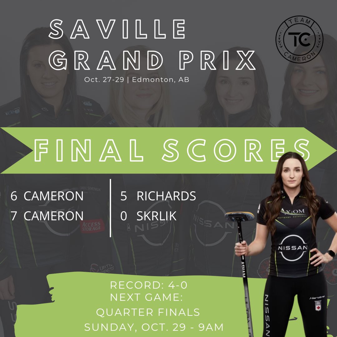 Ended off the day with another win!

RECORD: 4-0

🗓️Sunday, Oct. 29
QUARTER FINAL GAME 9AM MT

Live scores- curlingzone.com
Livestream- curlingzone YouTube channel