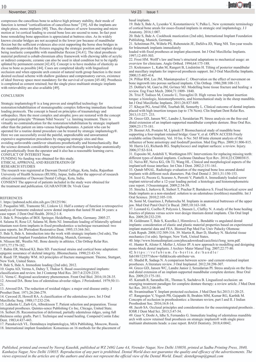 NKconsultants25's tweet image. Dental World November 2023 issue 3. #dentalimplants #corticobasalimplants #immediateloadingimplants