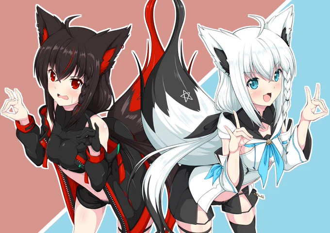 フブキングと黒ちゃん描きました。昨日V垢でタグ付きで上げたのでコッチはタグ無し 