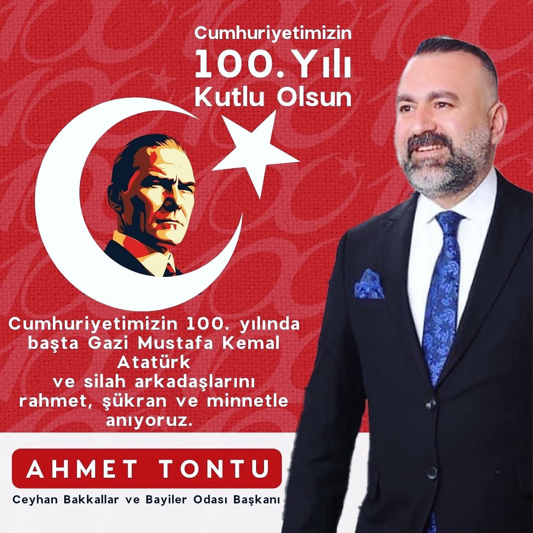 Cumhuriyetimizin kurucusu Gazi Mustafa Kemal Atatürk başta olmak üzere silah arkadaşları ve aziz şehitlerimizi rahmetle kahraman gazilerimizi minnet ve şükranla anıyorum Tüm hemşerilerimizin ve Esnaflarımızın Cumhuriyet Bayramını kutluyorum... 
#ÖzüSözüESNAF