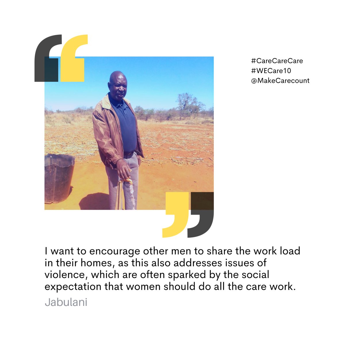 ⭐️ #CareChampions ⭐️ “Some men still cling to harmful cultural norms, such as wife beating, while others justify the inequalities of care work through religious practices that trample upon the #rights & #dignity of women.” —Jabulani This must change. #CareCareCare #WECare10