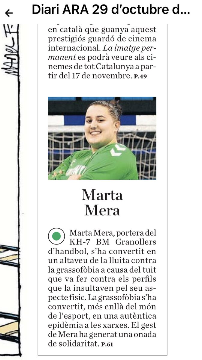 Avui la nostra portera al semafor VERD del <a href="/diariARA/">diariARA</a> 💪🏿 #MartaMera #OrgullBMG <a href="/BMGranollers/">BM Granollers</a> <a href="/Rosall77/">Rosa Llorens</a> <a href="/miriamgoam/">Miriam Gonzalez</a> <a href="/estherveraARA/">Esther Vera</a>