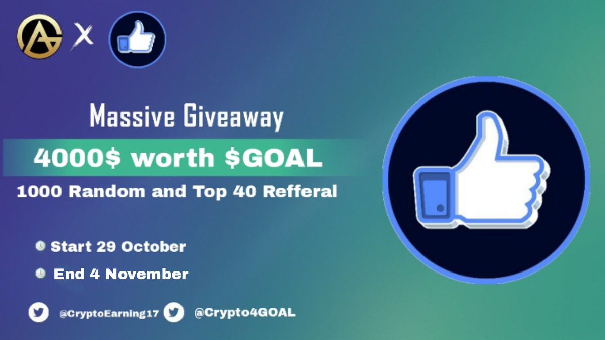 🔥 Goal Crypto X Genius Airdrop 

🎁 Total Reward pool $4000 Worth $GOAL

✅ Complete #gleam 
gleam.io/n2tc8/crypto-g…

#Airdrops #Giveaway #crypto #airdropcrypto #airdrop