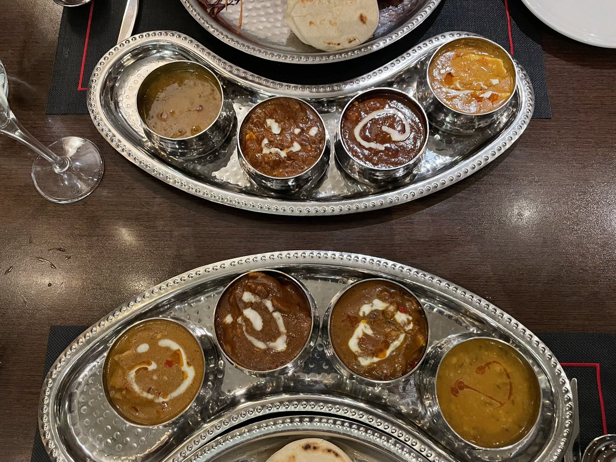 travelblogjamie's tweet image. Our meal at speciality restaurant Kora La onboard Marella Voyager for our anniversary. Left to right; paneer &amp;amp; onion pakora bao bun, thali of 3 curries with chicken or paneer, crispy duck and watermelon salad. £26.95pp. It was a truly delicious treat! @TUIUK #marella #cruise