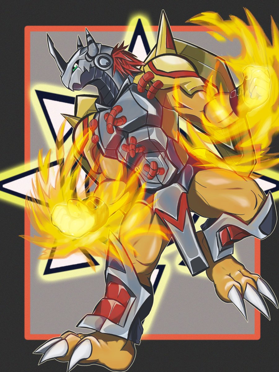 Sh1ron2's tweet image. #Digimon #Wargreymon Help I don't have any ideas to draw background🙃