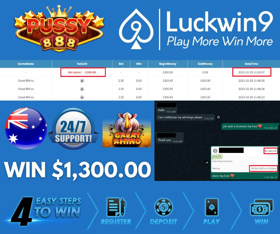 LuckWin9Aus's tweet photo. Luckwin9 🍀🇦🇺

Hooray‼️‼️Our Lucky Member Get Withdrawal👏🏻👏🏻

🎰 Platform : Pussy888
🎮 Game : Great Rhino
💰 Winnings : $1,300.00

➡️Come on join Luckwin9 You will be the next Lucky Star !!🏆
📲WhatsApp : https://t.co/5xPclKs63Z https://t.co/XxGvNtuXqP