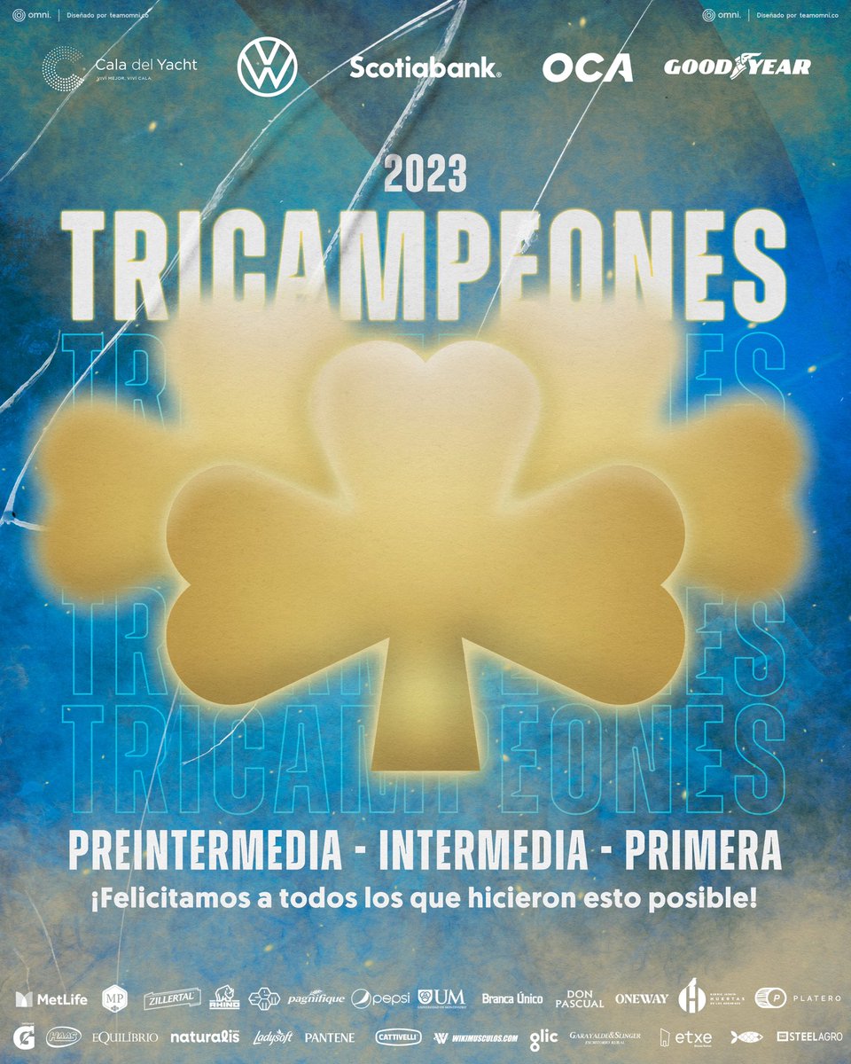TRICAMPEONES ☘️☘️☘️🏆
Preintermedia
Intermedia
Primera

Felicitaciones a todos los jugadores, cuerpo técnico y todos los que trabajan día a día para lograr esta locura 💙

GRACIAS GRACIAS GRACIAS