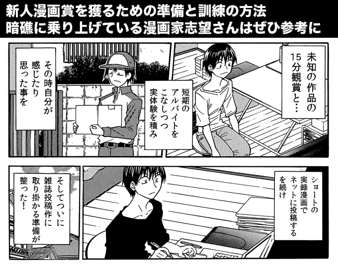 【作品を投稿するときに意識したい3つの注意点】(2/2) 1,実体験を積みそれを創作の下敷きにする 2,ネットでショート漫画を描き他人の反応を取得する 3,作品に自分を落とし込む  これらを積み重ねつつ投稿作を作るのがオススメです