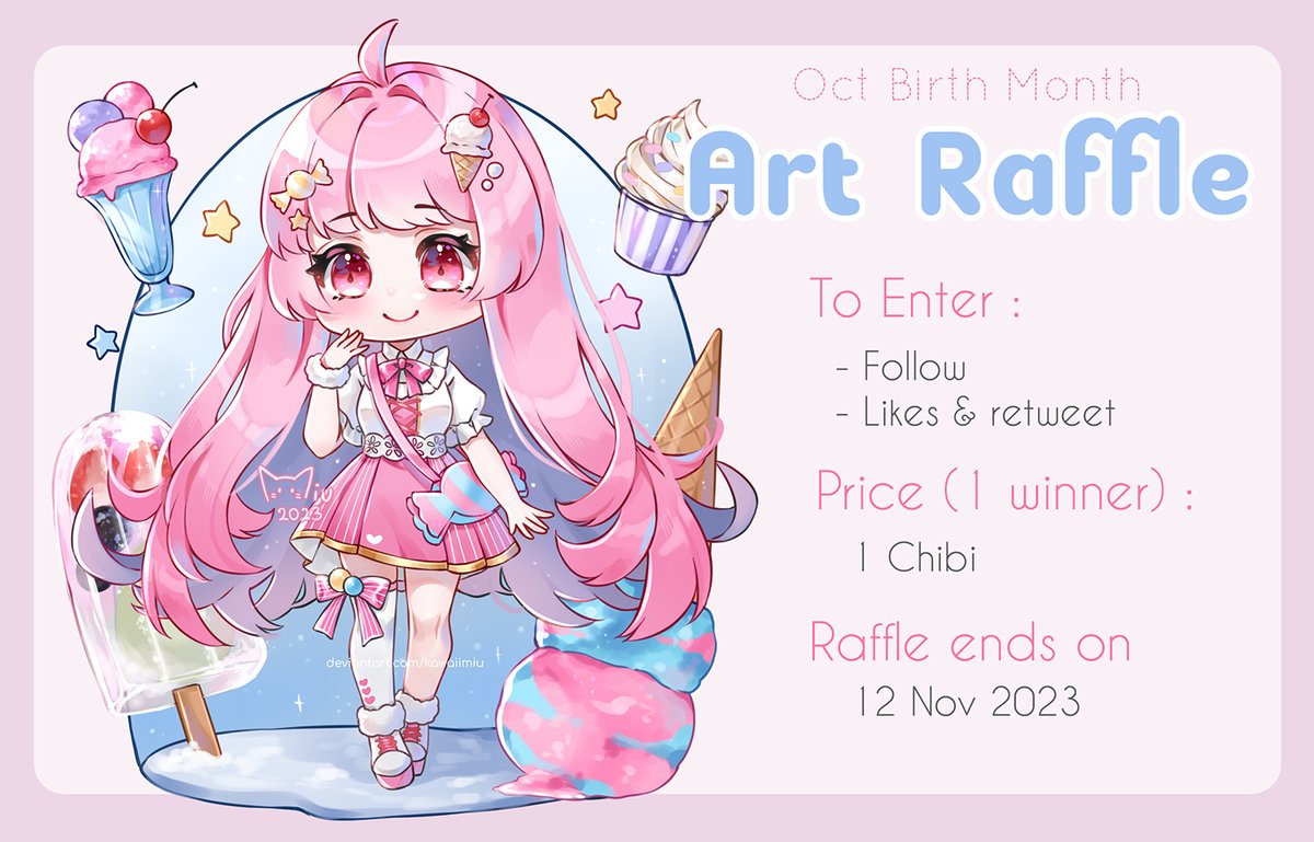 littlemiudreams's tweet photo. 🍰 Oct Birth month Art Raffle! 🍰
New art raffle to celebrate my birthday that actually on this early month 😂 New followers are welcome!

Ends 12th Nov 2023
#artraffle https://t.co/2zabRGrGWE