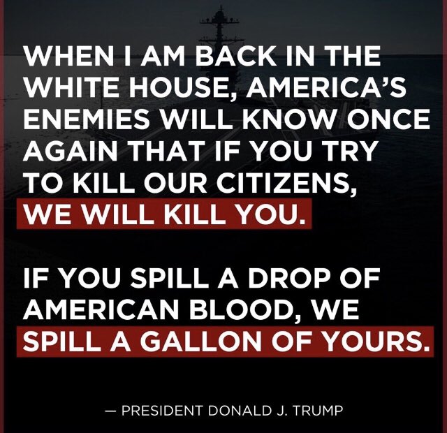 #BREAKING
#BreakingNews 
#Trump2024
#Trump2024NowMorethanEver
#TrumpForWorldPeace ☮️
#Israel
#HamasAttacks
#IsraelFightsBack 
#IsraelHamasWar 

“When I am back in the White House, America’s enemies will know once again that, if you try to kill our citizens, we will kill you.”