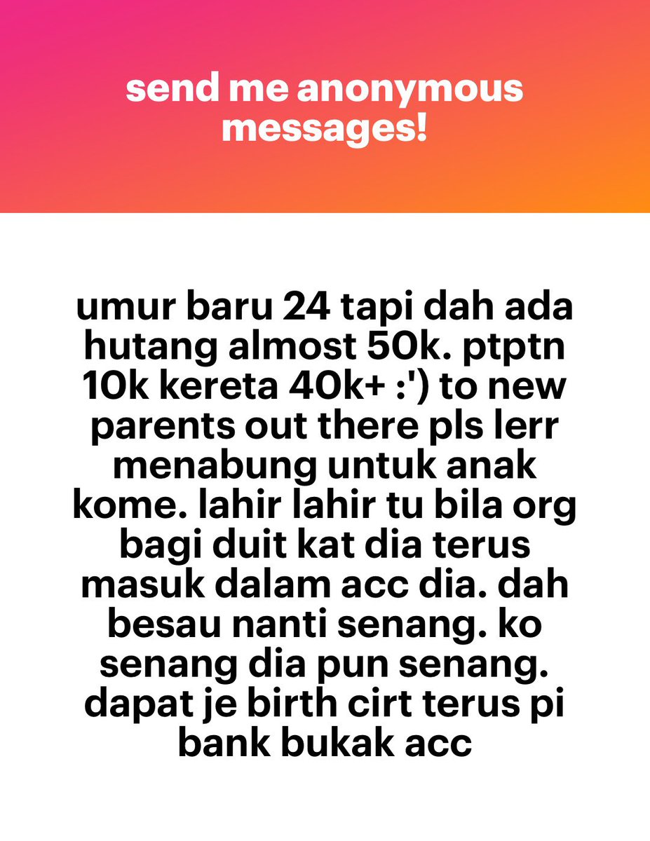 meinmokhtar's tweet photo. Haha umur 24 baru ada loan sikit terus nak ajar parents cmna nak jaga anak. Kesian kan lahir dalam famili miskin pastu boleh salahkan famili sebab depa miskin. Haha. https://t.co/vhP1BC1nJ1