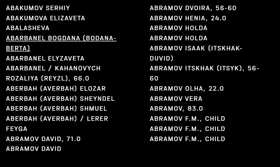 List of Jewish victims slaughtered by Ukranian nationalists in Babi Yar starting with A:

#ShameonUkraine 
#FUUkraine 
#Ukraine 
#Russia - my heart 
#USSR - my soul 
#Moscow - I love you.
#Kiev - I hate you.