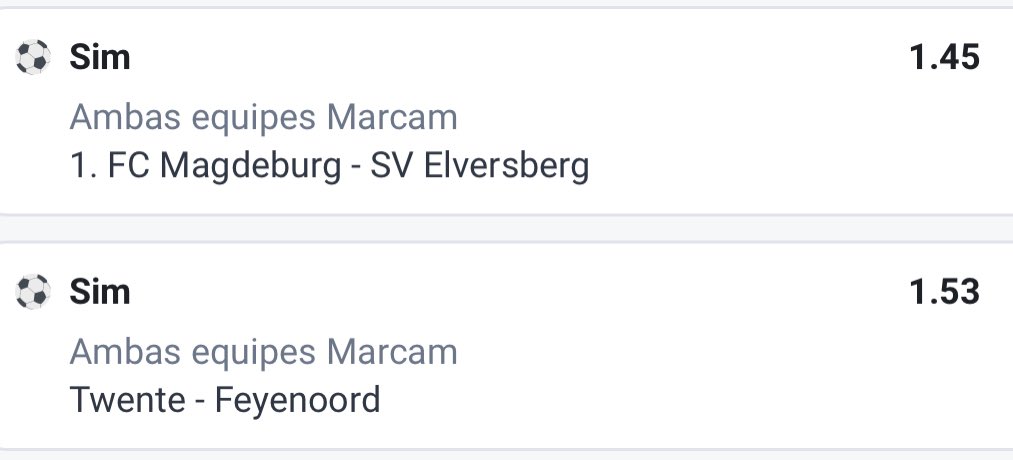 🚀 Dupla do Dia 29.10

🏟️ Partidas:

🇩🇪 Magdeburg x Elversberg
🇳🇱 Twente x Feyenoord 

📊 Odd @ 2.21

💰 Investimento da Aposta: 1 unidade