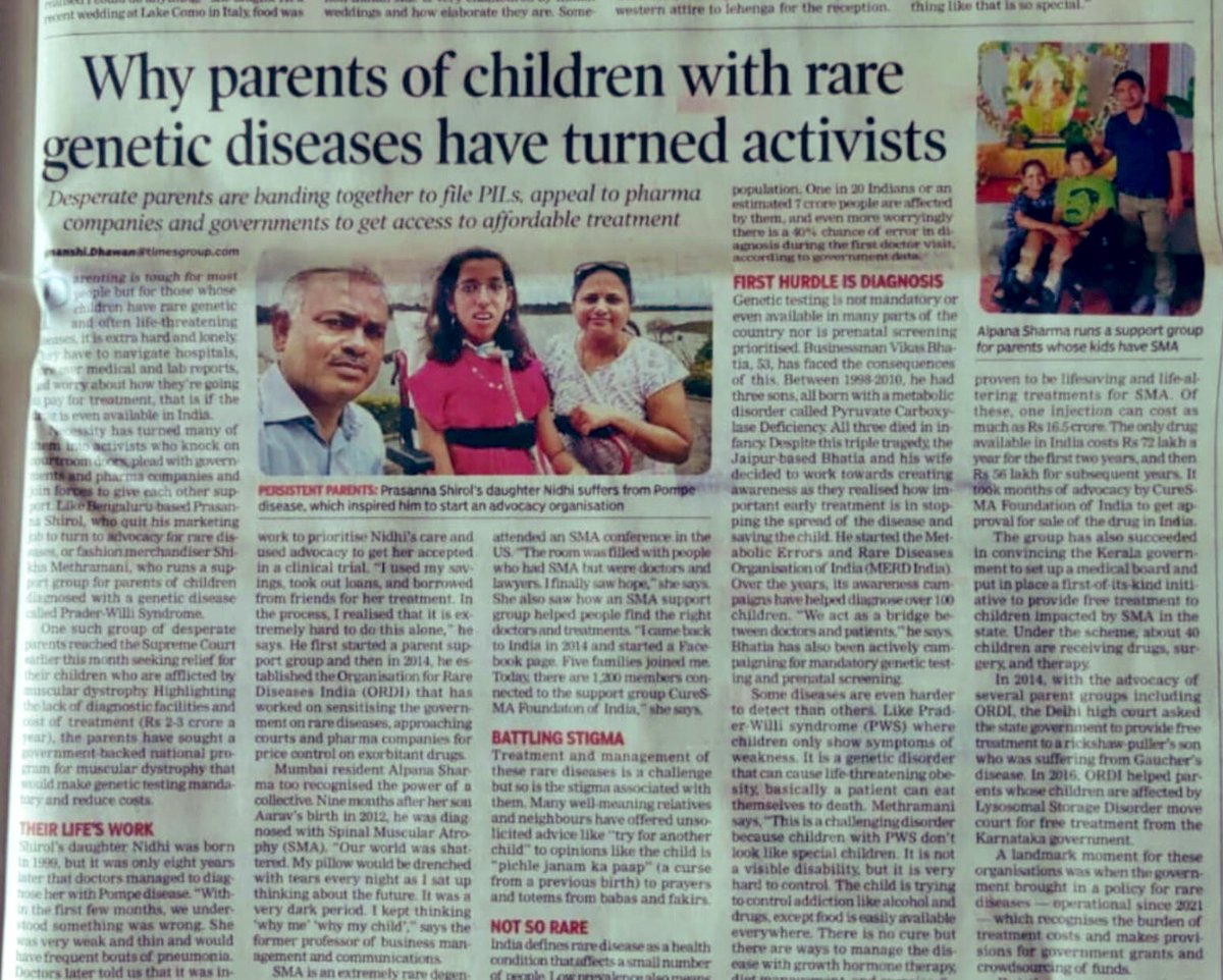 Thanks @dhawan_himanshi  @TOIIndiaNews 4coverin d plight of Rare Disease Parent. Patient @curesmaindia r waitin 4 lifesavin treatment #Risdiplam #ZolgenSMA #Spinraza @OfficeOf_MM @Dev_Fadnavis @narendramodi @CMOMaharashtra @PMOIndia #SMApatient r dyin plz help  #BattleAgainstSMA