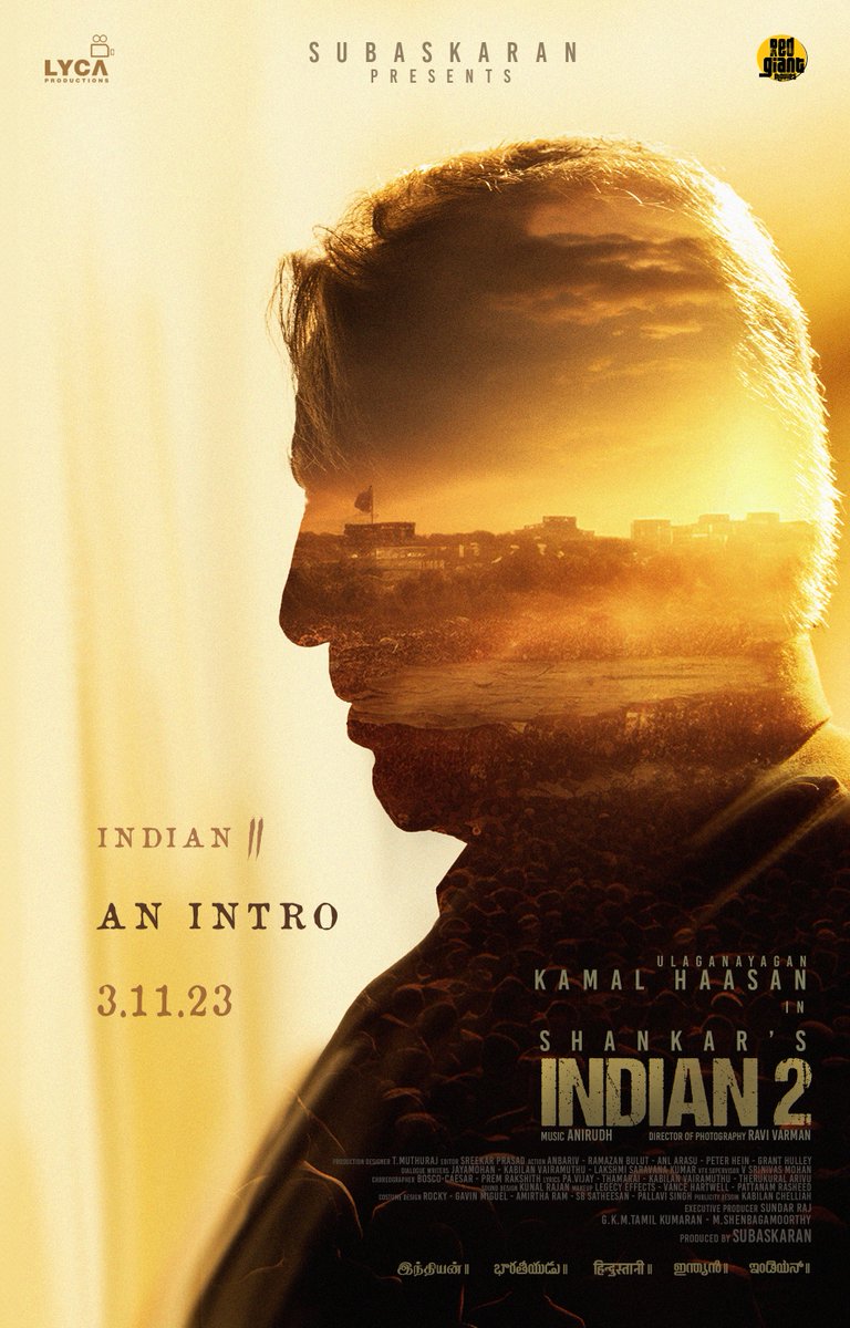 Lyca Productions (@lycaproductions) on Twitter photo Celebration begins early 🥳 Get ready for "INDIAN-2 AN INTRO" a glimpse of #Indian2 🇮🇳 releasing on NOV 3 🗓️
#HBDUlaganayagan
🌟 Ulaganayagan <a href="/ikamalhaasan/">Kamal Haasan</a> 🎬 <a href="/shankarshanmugh/">Shankar Shanmugham</a> 🎶 <a href="/anirudhofficial/">Anirudh Ravichander</a> 📽️ <a href="/dop_ravivarman/">Ravi Varman.ASC.ISC</a> 🪙 <a href="/LycaProductions/">Lyca Productions</a> #Subaskaran <a href="/RedGiantMovies_/">Red Giant Movies</a> 🤝🏻 Celebration begins early 🥳 Get ready for "INDIAN-2 AN INTRO" a glimpse of #Indian2 🇮🇳 releasing on NOV 3 🗓️
#HBDUlaganayagan
🌟 Ulaganayagan <a href="/ikamalhaasan/">Kamal Haasan</a> 🎬 <a href="/shankarshanmugh/">Shankar Shanmugham</a> 🎶 <a href="/anirudhofficial/">Anirudh Ravichander</a> 📽️ <a href="/dop_ravivarman/">Ravi Varman.ASC.ISC</a> 🪙 <a href="/LycaProductions/">Lyca Productions</a> #Subaskaran <a href="/RedGiantMovies_/">Red Giant Movies</a> 🤝🏻