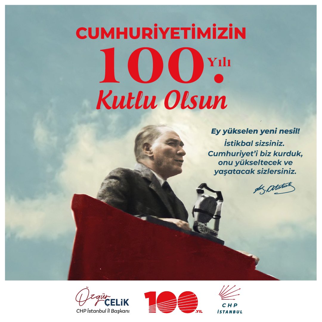 Tarihte emperyalizme karşı verilmiş en onurlu savaşın nişanı, halkın egemenliğinin ve bağımsızlığımızın yıkılmaz temeli, kimsesizlerin kimsesi Cumhuriyetimizin 100. yılı kutlu olsun! 🇹🇷🇹🇷🇹🇷

Aziz vatanın her bir karışını canının üstünde tutan başta Ulu Önder Mustafa Kemal Atatürk