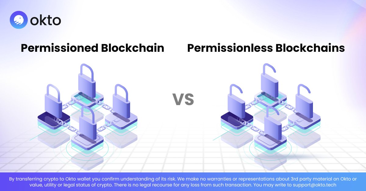 okto_web3's tweet image. 1/7 Yes, Blockchains. ⛓️ 
A term we all know has existed ever since our first encounter with #Web3, and the #crypto world.

 But did you know there are two categories in blockchains, too?
#PermissionedBlockchains and #PermissionlessBlockchains.

Let’s dive into what they are 🧵