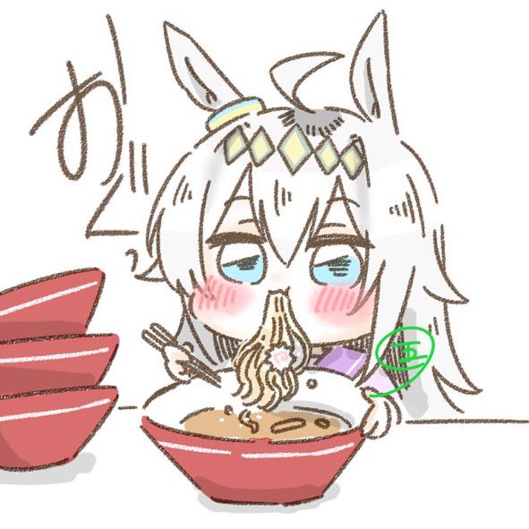 オグリキャップ(ウマ娘) 「飢えた怪物が追加になって、私のオグリはまだまだな食べっぷりだったのかと悔しさを感」|五円。(skeb受付中)のイラスト